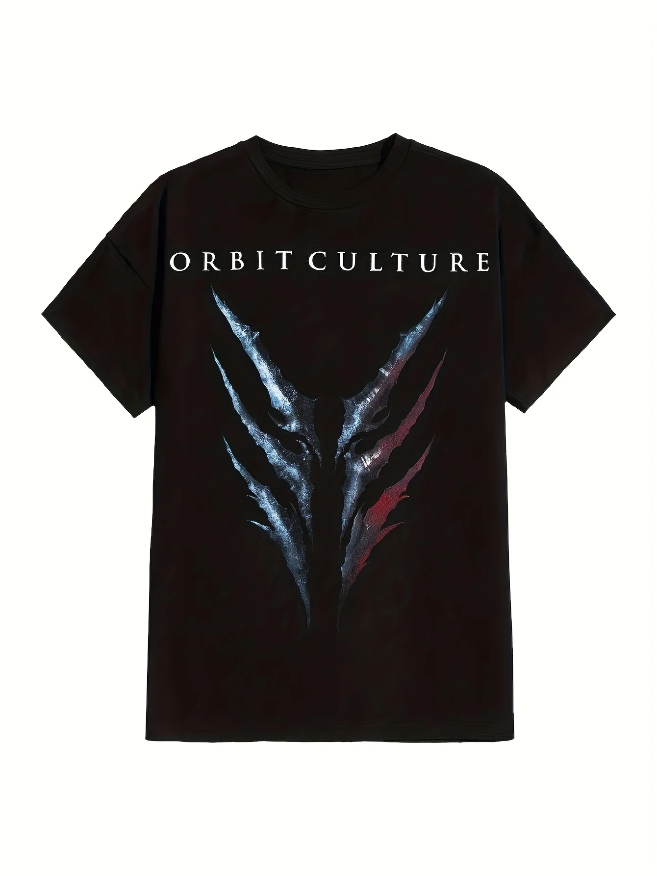 Men's Heavyweight 230gsm Orbit Cultural Pattern T-shirt _ Black, Blue and Red WingOrbit Print, Holiday and Casual Street T-shirt