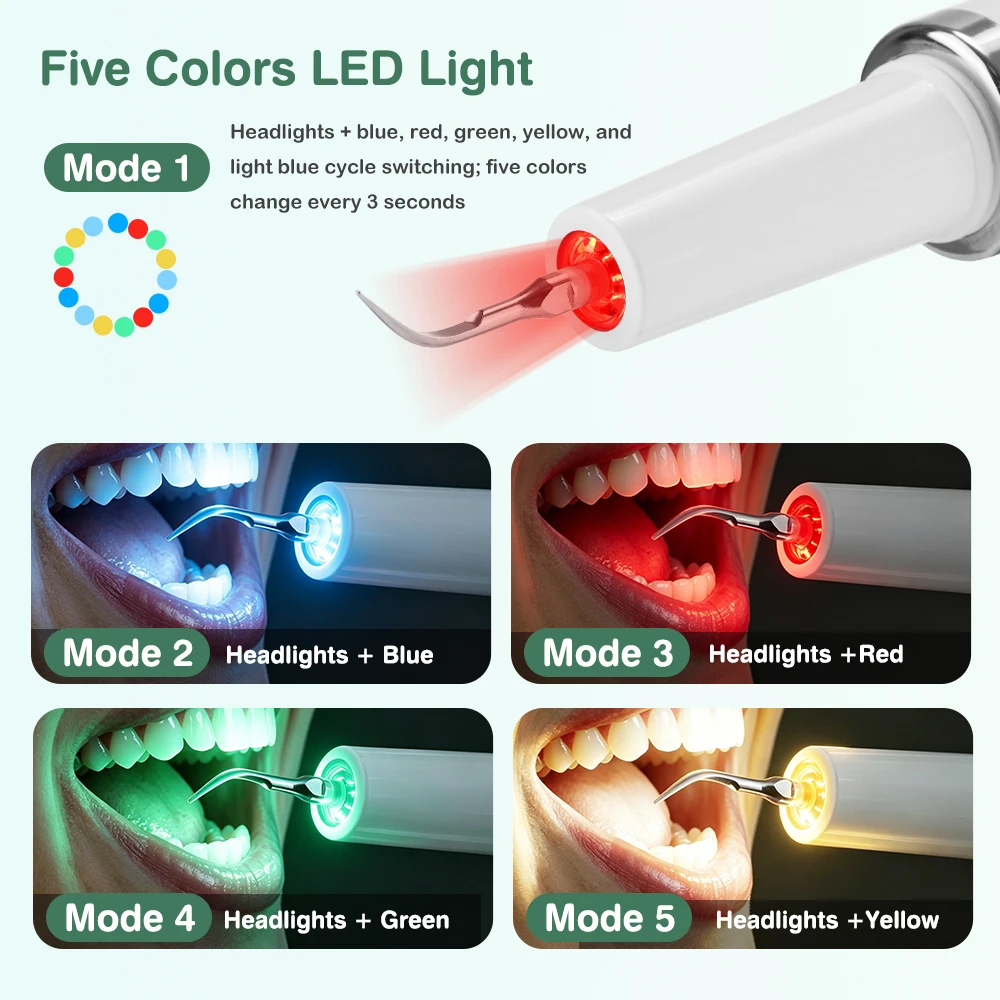 Electric Tooth Cleaner Ultrasonic Dental Scaler With 5 LED Light Plaque Calculus Tartar Remover Oral Care Teeth Cleaning Tools