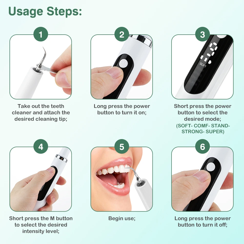Electric Tooth Cleaner Ultrasonic Dental Scaler With 5 LED Light Plaque Calculus Tartar Remover Oral Care Teeth Cleaning Tools