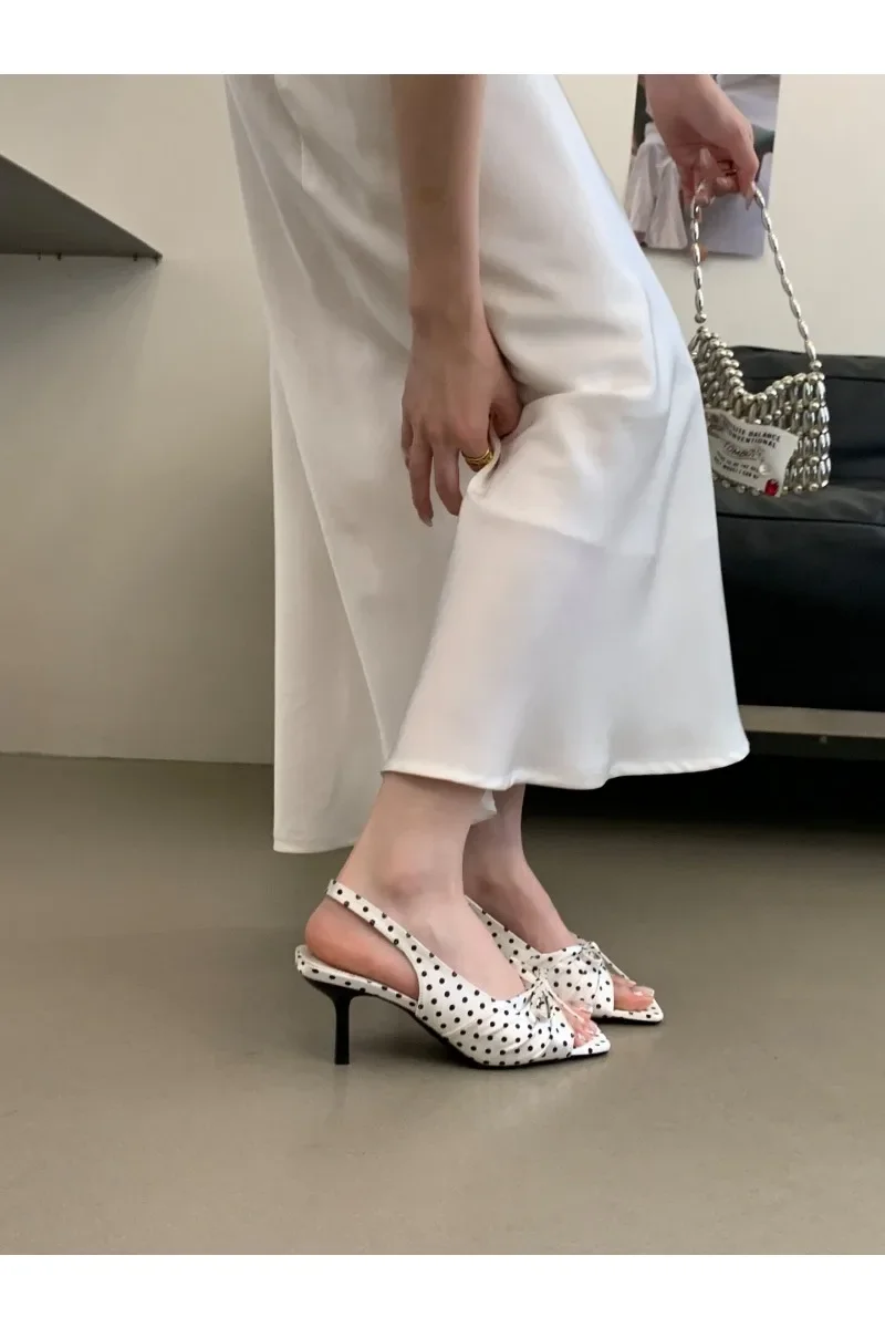 2026 Summer Women Floral Polka Dot Slingback Sandals Square Open Toe Elegant Ladies Office Daily Dating Dress Fashion Pumps