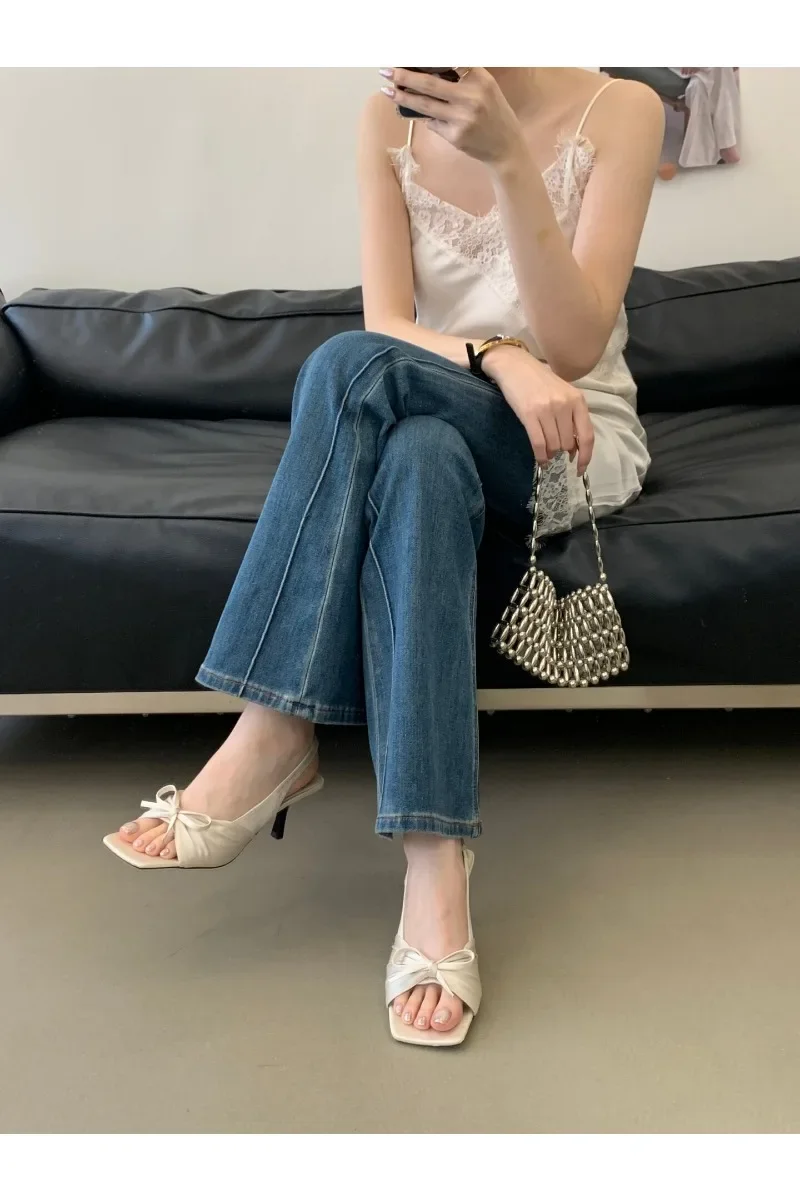 2026 Summer Women Floral Polka Dot Slingback Sandals Square Open Toe Elegant Ladies Office Daily Dating Dress Fashion Pumps