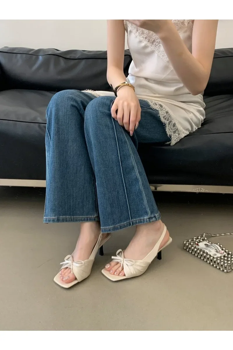 2026 Summer Women Floral Polka Dot Slingback Sandals Square Open Toe Elegant Ladies Office Daily Dating Dress Fashion Pumps