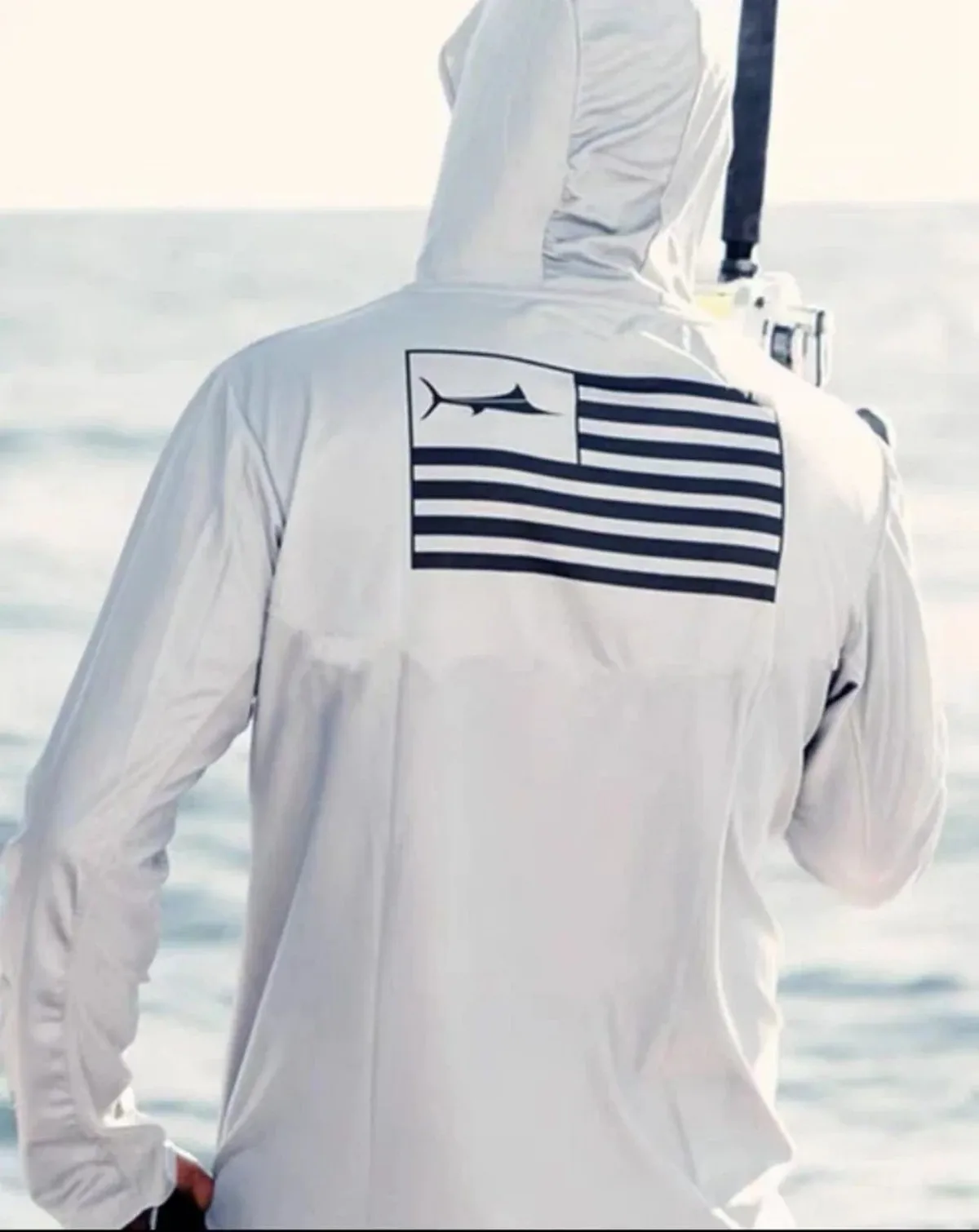 American Men's Summer Fashionable Fish Print Soft Breathable Hooded Fishing Suit Long Sleeved T-Shirt Outdoor Casual Top