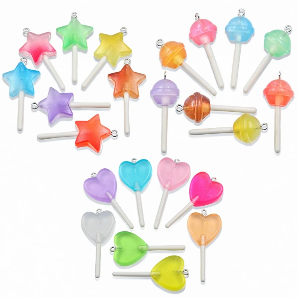 30Pcs 3 Styles Mix Color Star Round Heart Lollipop Charms Diy Findings 3D Keychain Bracelets Earrings Pendant For Jewelry Making