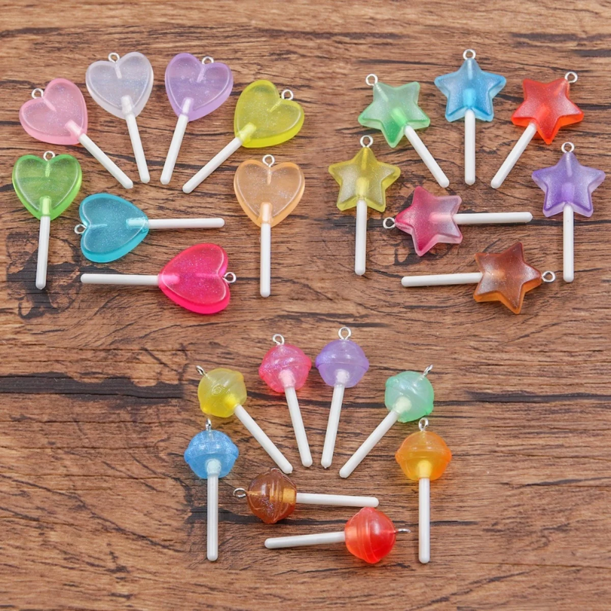 30Pcs 3 Styles Mix Color Star Round Heart Lollipop Charms Diy Findings 3D Keychain Bracelets Earrings Pendant For Jewelry Making