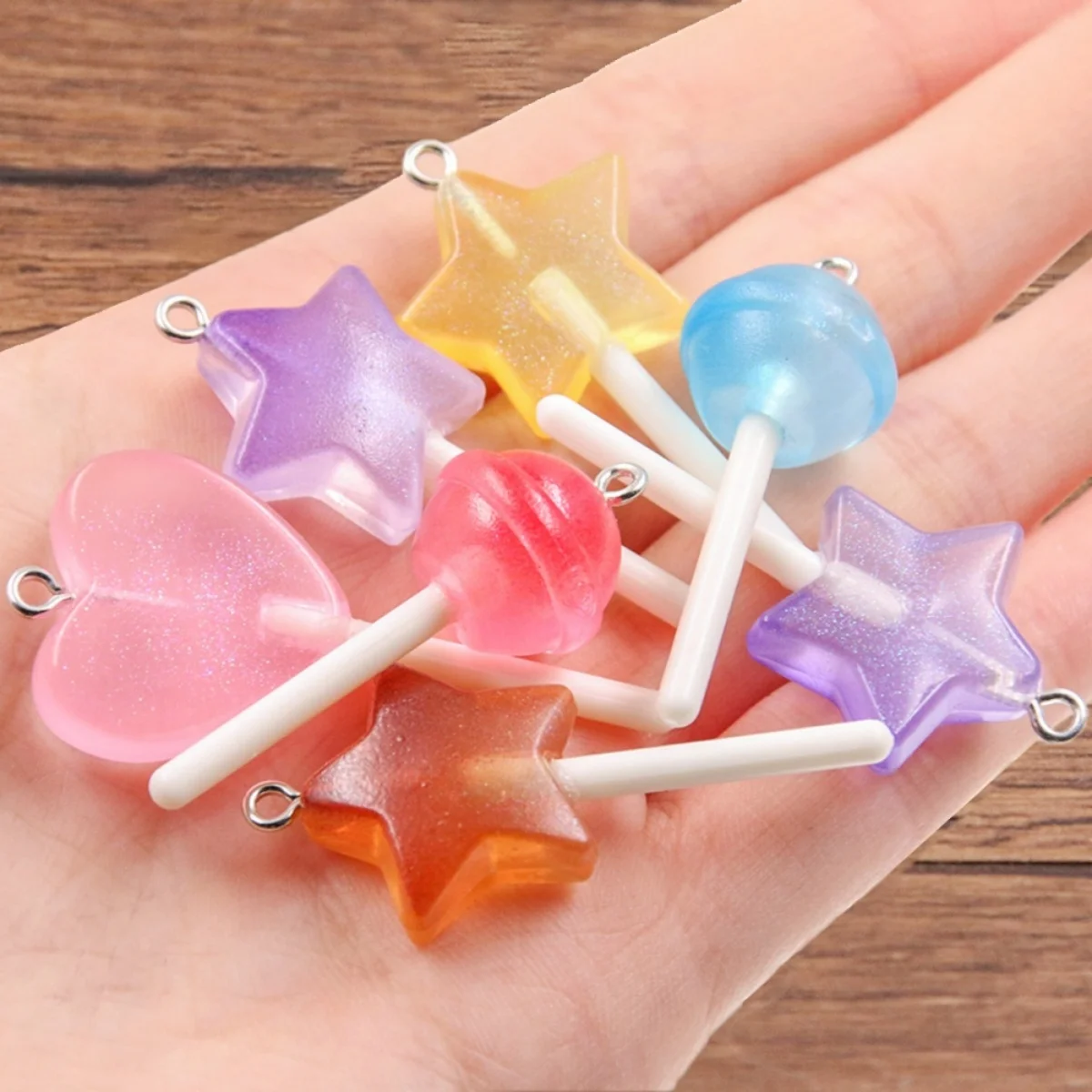 30Pcs 3 Styles Mix Color Star Round Heart Lollipop Charms Diy Findings 3D Keychain Bracelets Earrings Pendant For Jewelry Making