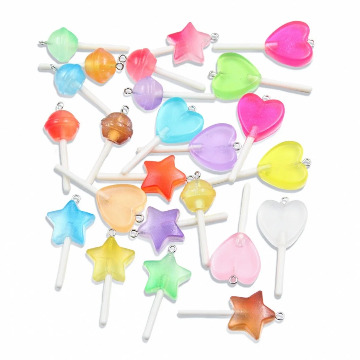 30Pcs 3 Styles Mix Color Star Round Heart Lollipop Charms Diy Findings 3D Keychain Bracelets Earrings Pendant For Jewelry Making