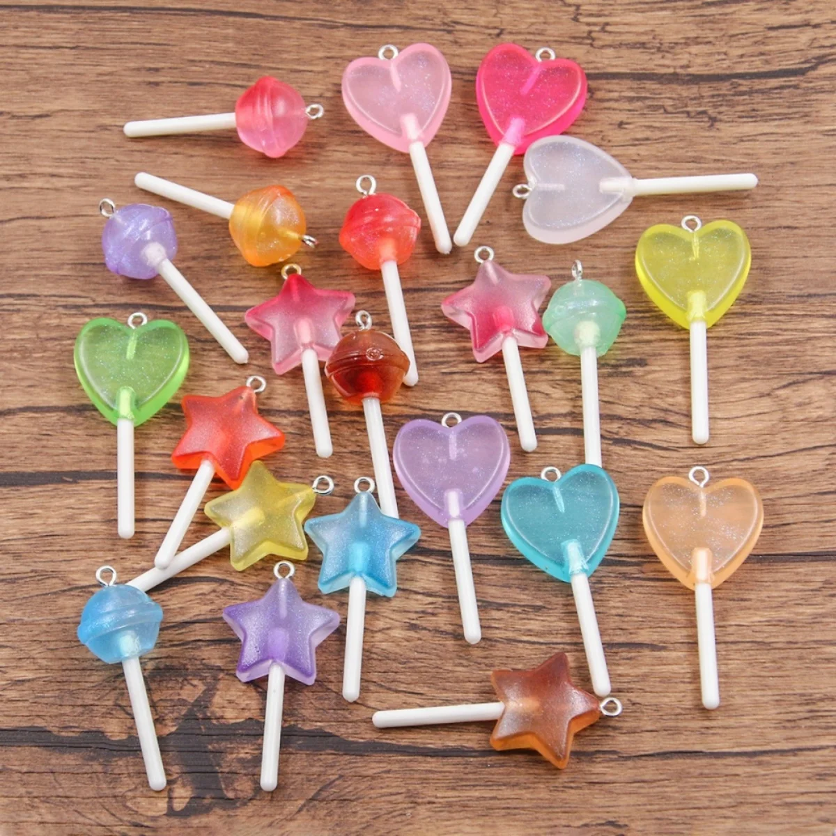 30Pcs 3 Styles Mix Color Star Round Heart Lollipop Charms Diy Findings 3D Keychain Bracelets Earrings Pendant For Jewelry Making