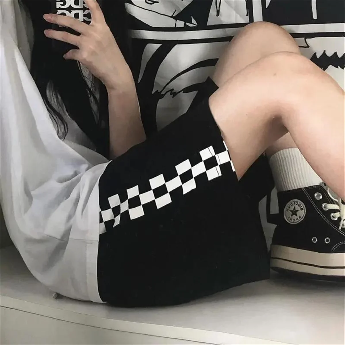 Checkerboard Casual Men Summer Thin American Retro Sports Straight Five-point Pants