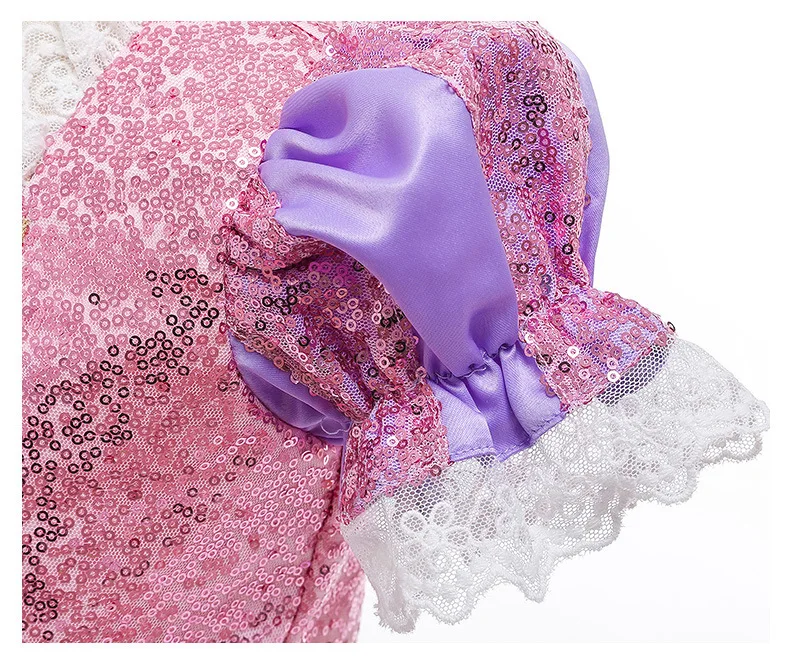 2026 Summer Girls Birthday Rapunzel Puffy Princess Dress Purple Sequin Lace Elegant Frock Kid Party Role Play Halloween Costume