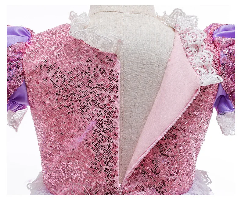 2026 Summer Girls Birthday Rapunzel Puffy Princess Dress Purple Sequin Lace Elegant Frock Kid Party Role Play Halloween Costume