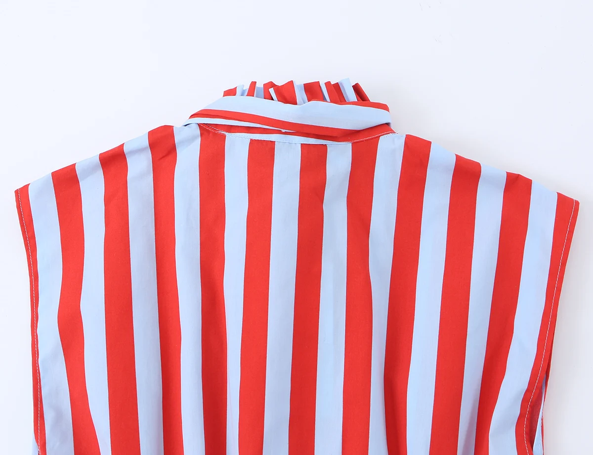 KONDALA Women Contrasting Bow Shirt Vest Summer Trendy Leisure Holiday Sleeveless Shirt New 2026 Female Elegant Chic Striped Top