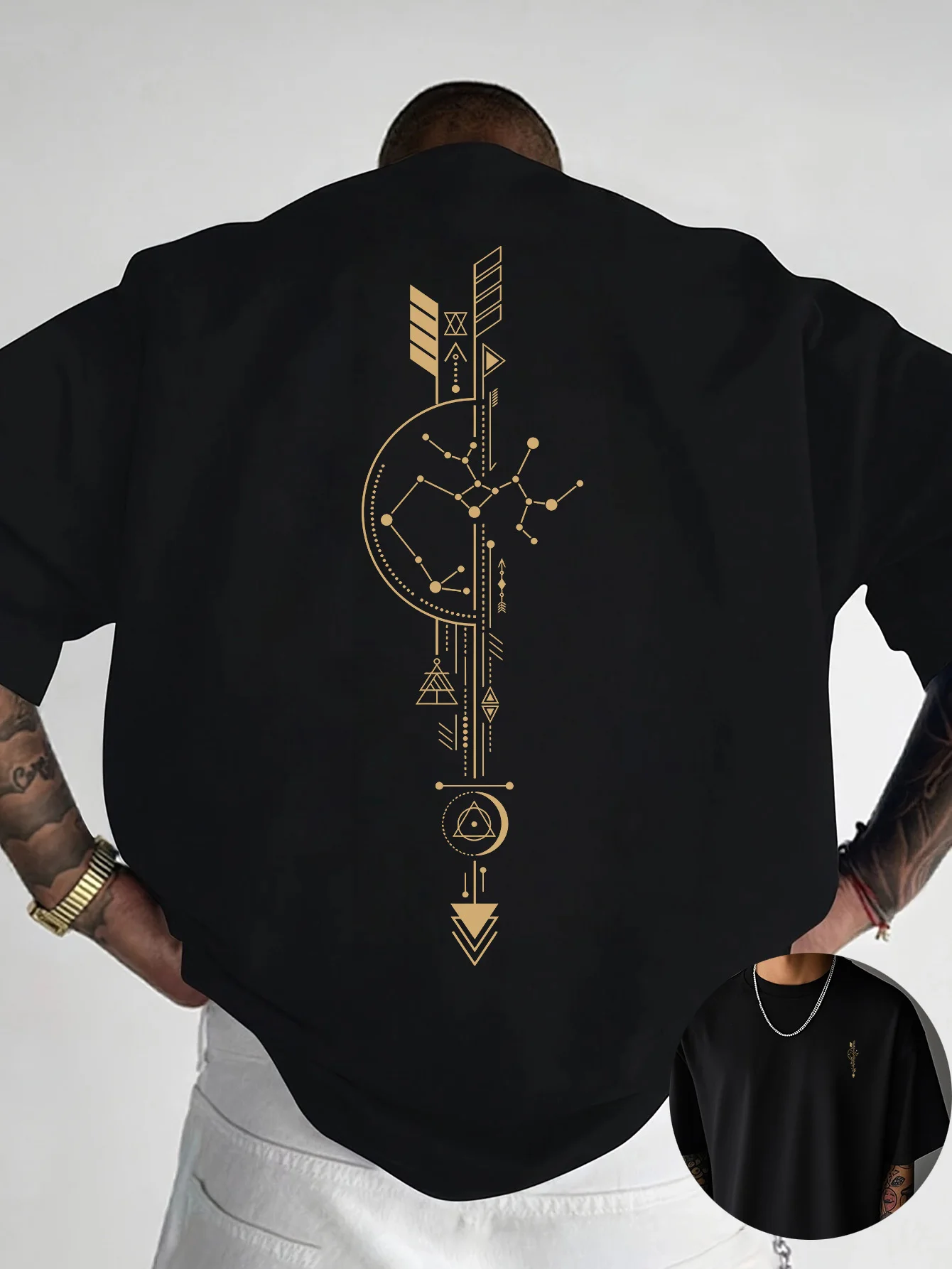 Constellation Arrow Geometric Graphic Tee Men Breathable 100% Cotton Perfect Summer Streetwear Trendy Mystical Astrology Style