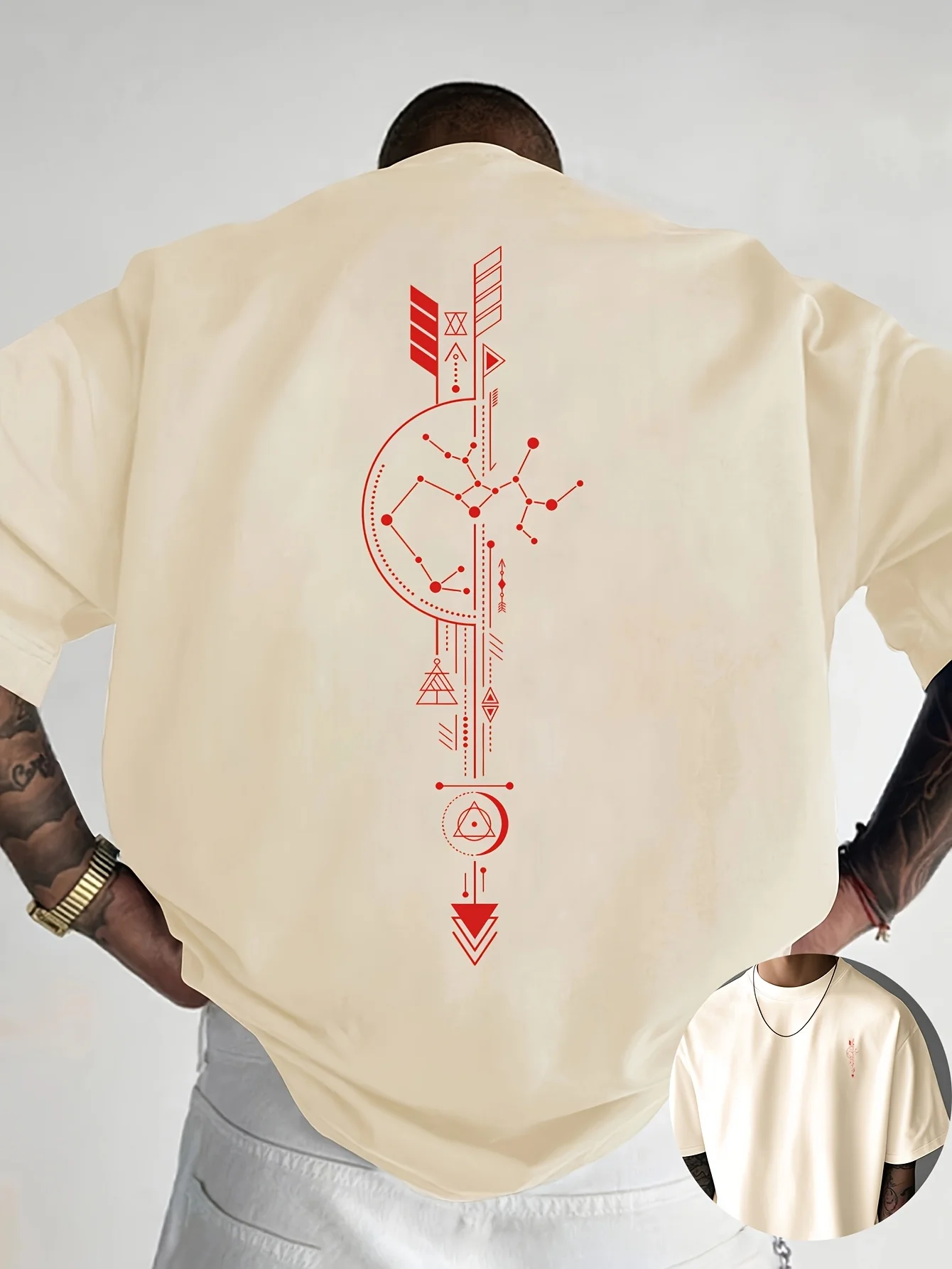 Constellation Arrow Geometric Graphic Tee Men Breathable 100% Cotton Perfect Summer Streetwear Trendy Mystical Astrology Style