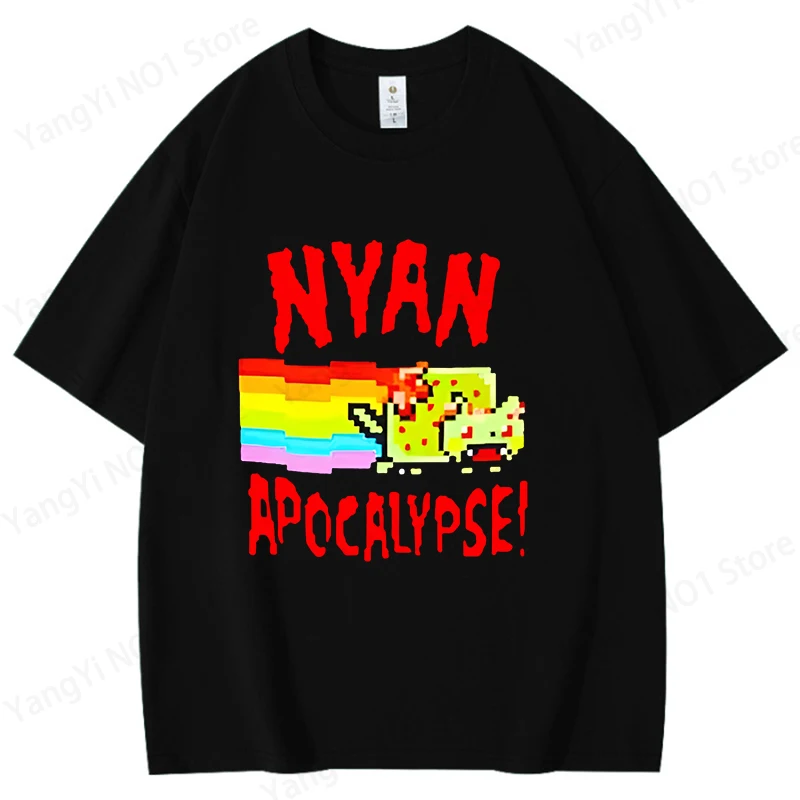 Nyan Apocalypse Print T-shirts for Women Men Summer Tee Shirt Nyan Cat Harajuku Cotton Round Neck Short Sleeve Boy Girl Tops Tee