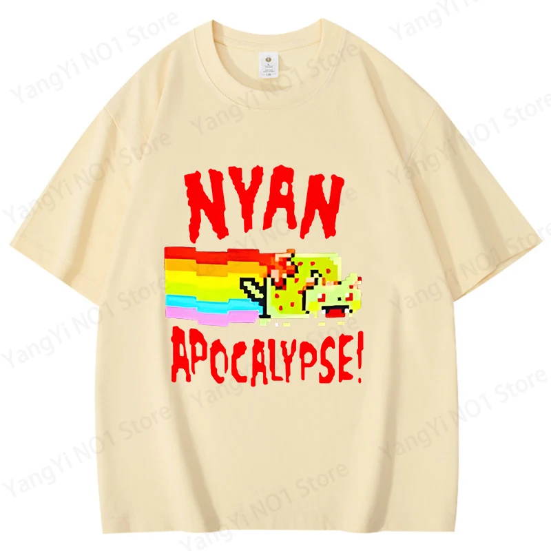 Nyan Apocalypse Print T-shirts for Women Men Summer Tee Shirt Nyan Cat Harajuku Cotton Round Neck Short Sleeve Boy Girl Tops Tee