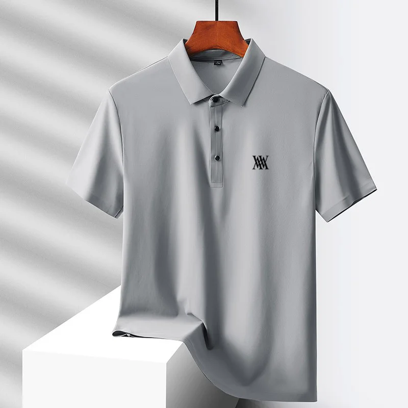 Brand Ice Silk Short Sleeve Men's Printed Polo Shirt High end Fashion Top 2026 Summer New Comfortable Breathable Casual T-shirt