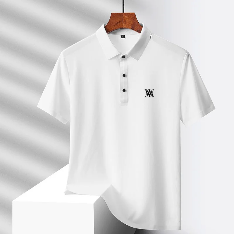 Brand Ice Silk Short Sleeve Men's Printed Polo Shirt High end Fashion Top 2026 Summer New Comfortable Breathable Casual T-shirt