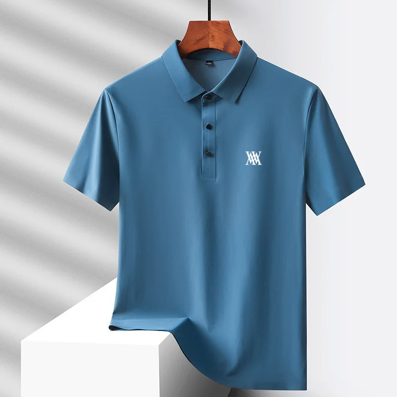 Brand Ice Silk Short Sleeve Men's Printed Polo Shirt High end Fashion Top 2026 Summer New Comfortable Breathable Casual T-shirt