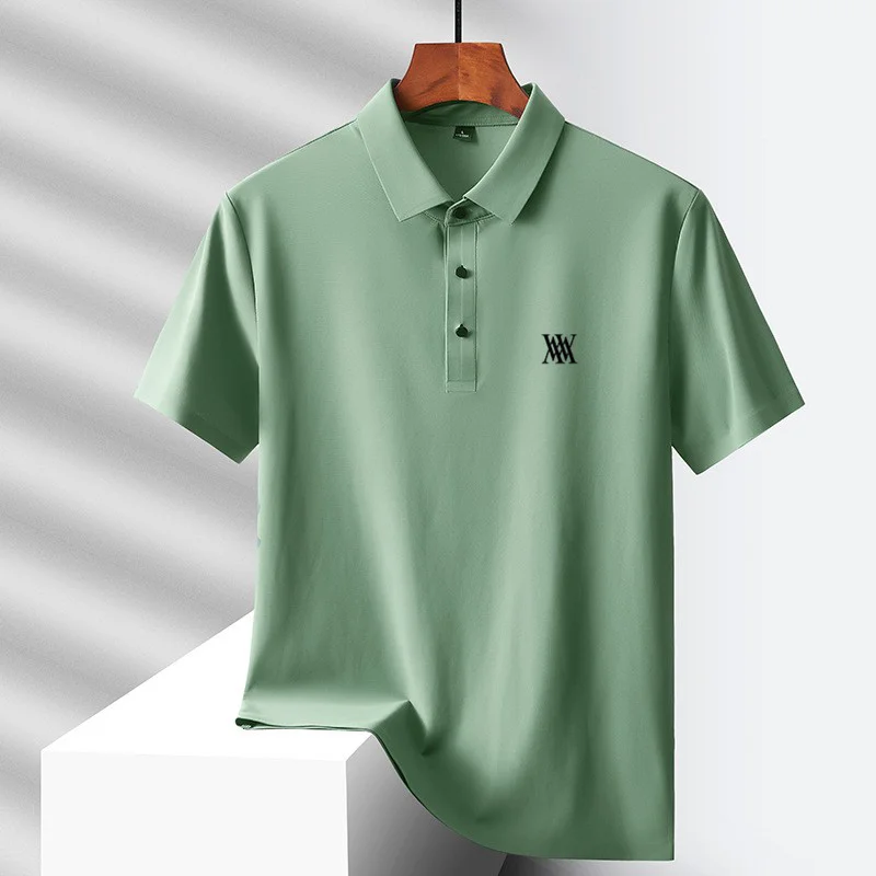 Brand Ice Silk Short Sleeve Men's Printed Polo Shirt High end Fashion Top 2026 Summer New Comfortable Breathable Casual T-shirt