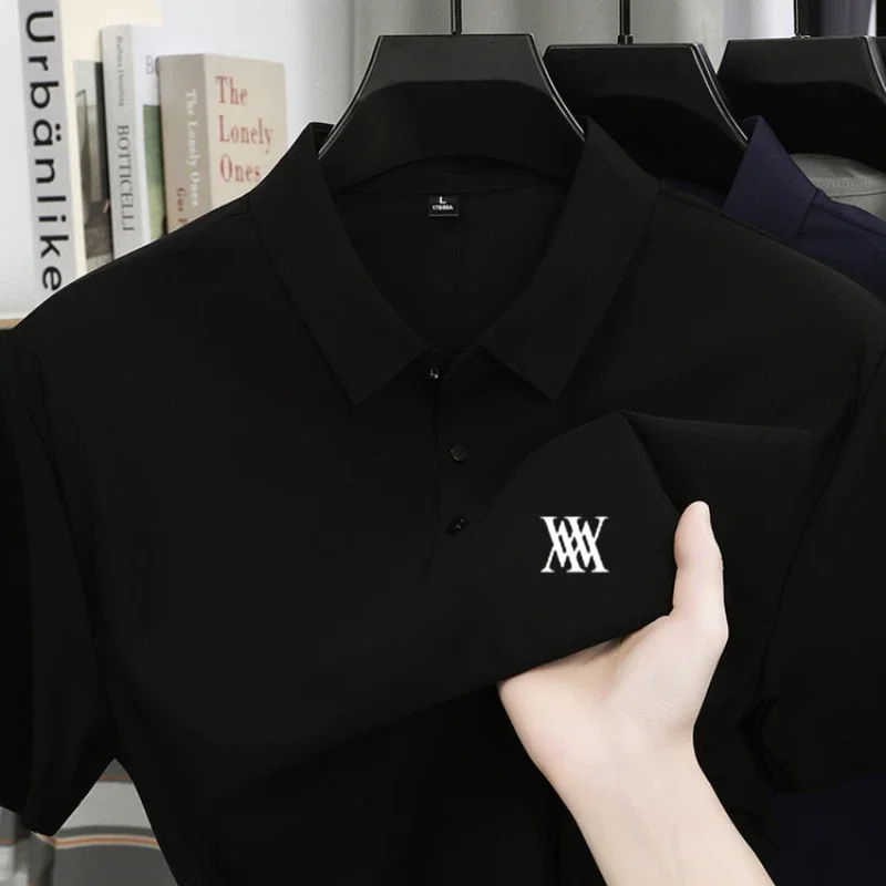 Brand Ice Silk Short Sleeve Men's Printed Polo Shirt High end Fashion Top 2026 Summer New Comfortable Breathable Casual T-shirt