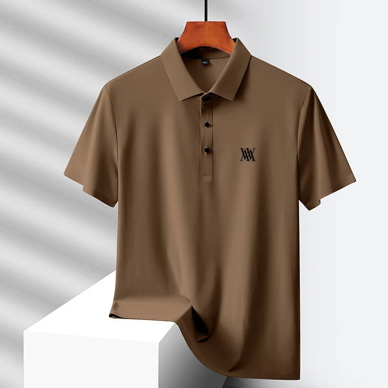 Brand Ice Silk Short Sleeve Men's Printed Polo Shirt High end Fashion Top 2026 Summer New Comfortable Breathable Casual T-shirt