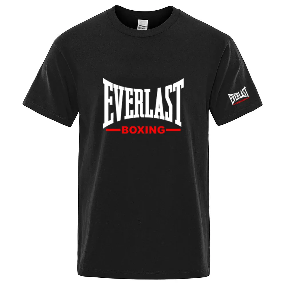 EVERLAST Boxing Logo Graphic T-Shirt Men Black Crew Neck Short Sleeve Casual Sports Training Streetwear Top