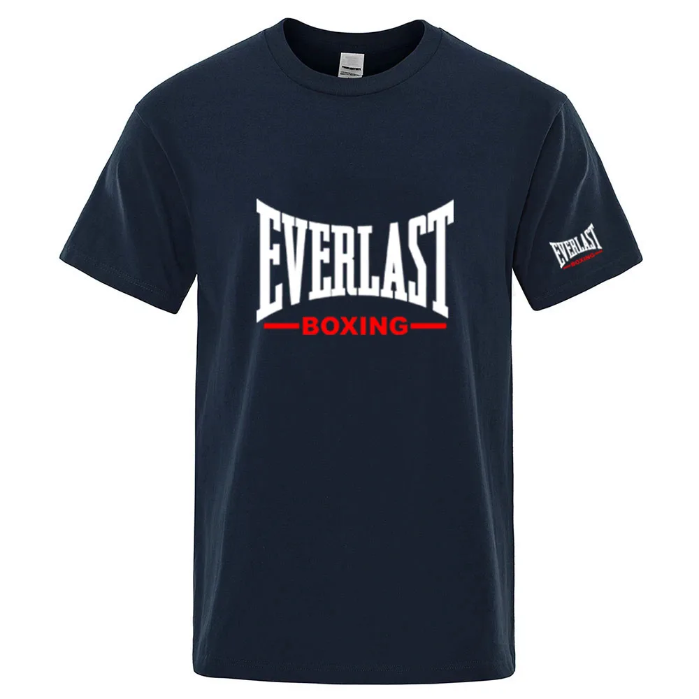EVERLAST Boxing Logo Graphic T-Shirt Men Black Crew Neck Short Sleeve Casual Sports Training Streetwear Top