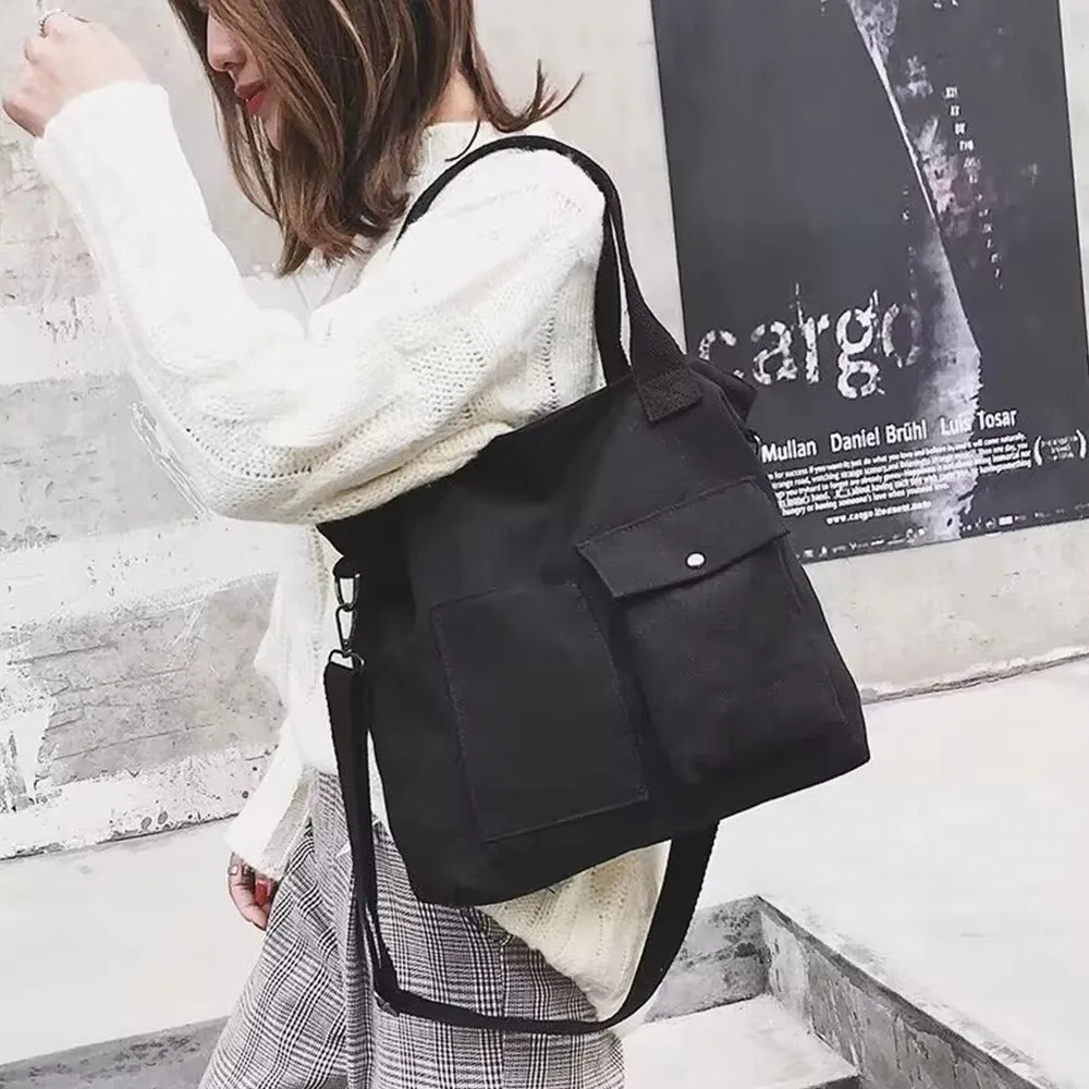 New Canvas Memorial Black Handbag Large Capacity Black Shoulder Bag Tote Bag Women's