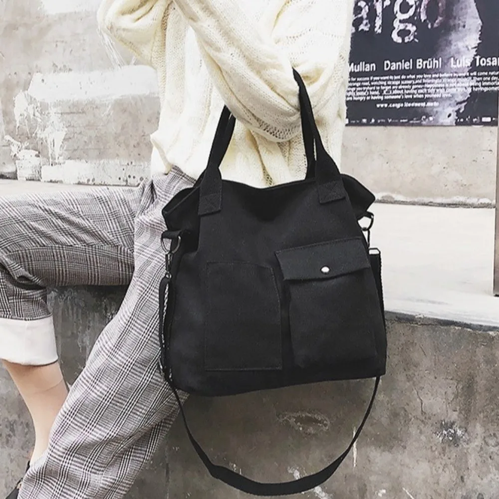 New Canvas Memorial Black Handbag Large Capacity Black Shoulder Bag Tote Bag Women's