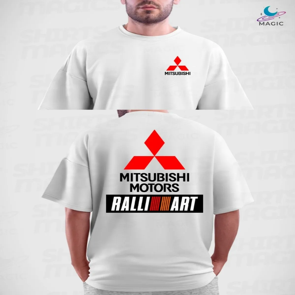 Mitsubishi Ralliart T-shirt, graphic design on the front and back, unisex, 100% cotton - Magic Racing