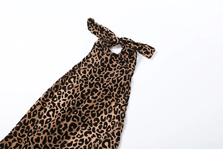 Kliou Leopard Print Playsuits Woman Bandage Halter Backless Sleeveless Skinny Peach Hip Hot Girls Street Style Classic Rompers