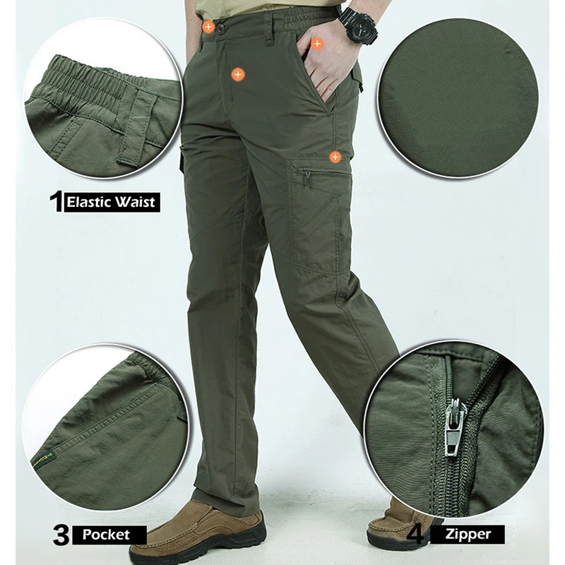 2026 Summer Men's Casual Cargo Trousers Outdoor Sports Pants Multi Pockets Tactical Pant Camping Fishing Men Clothing Thin Style