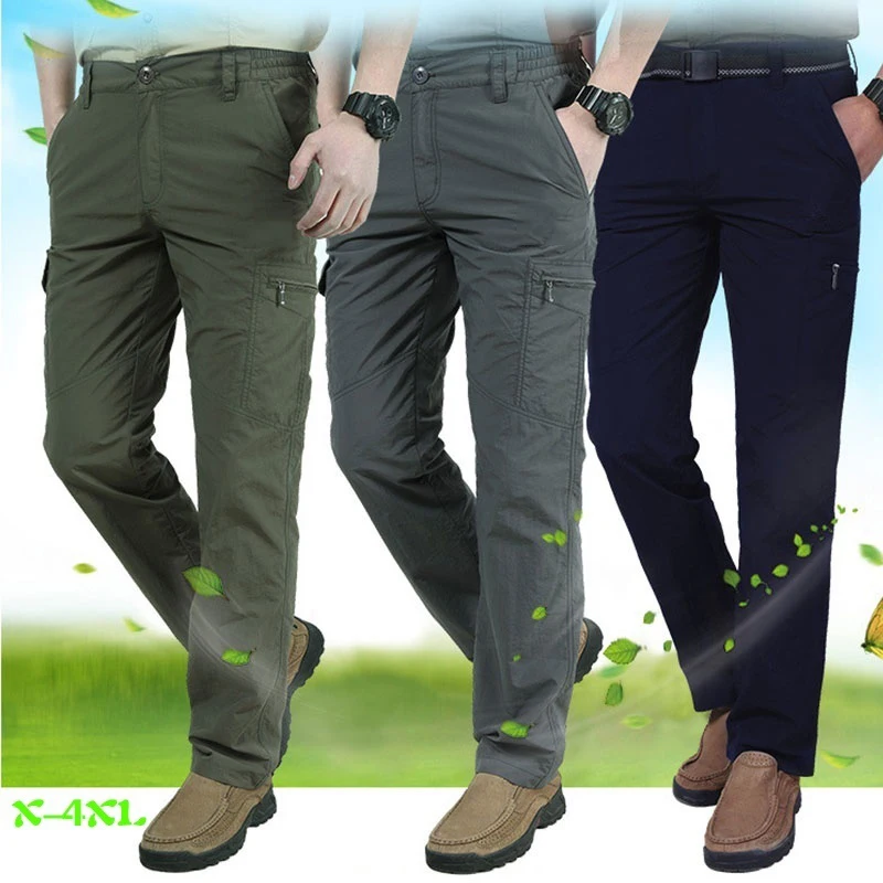 2026 Summer Men's Casual Cargo Trousers Outdoor Sports Pants Multi Pockets Tactical Pant Camping Fishing Men Clothing Thin Style