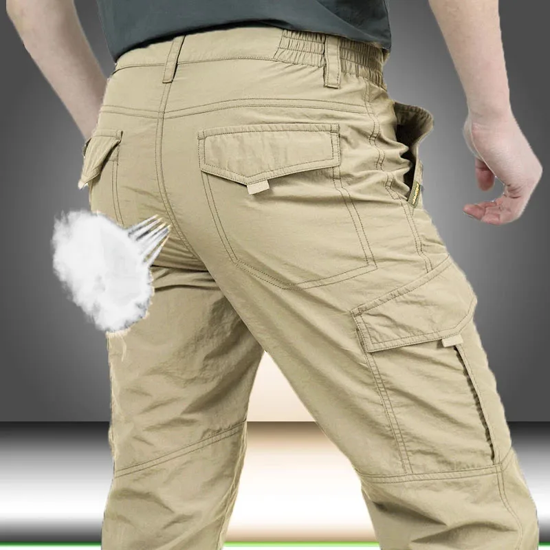2026 Summer Men's Casual Cargo Trousers Outdoor Sports Pants Multi Pockets Tactical Pant Camping Fishing Men Clothing Thin Style
