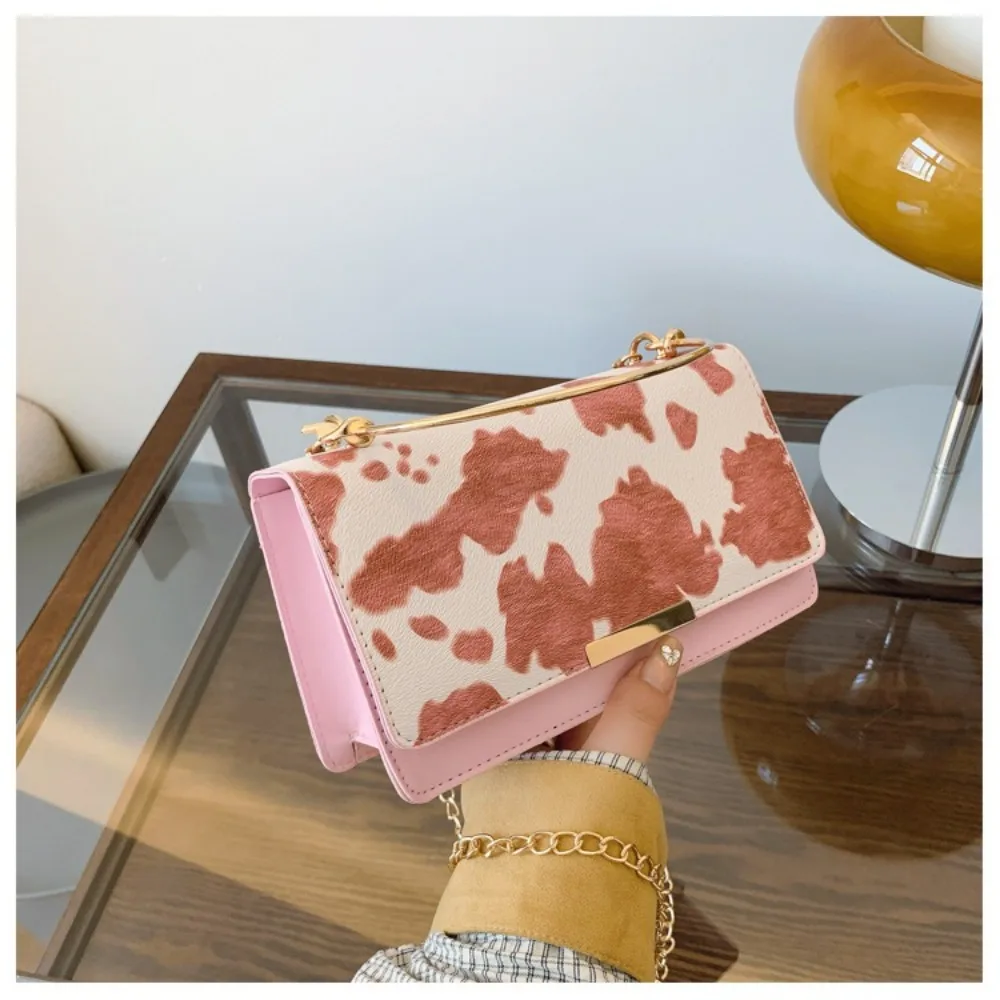 Summer Cow Print Ladies' Crossbody Bag Large Capacity PU Shoulder Bag Hand-held with Detachable Chain Underarm Handbag Tote Bag