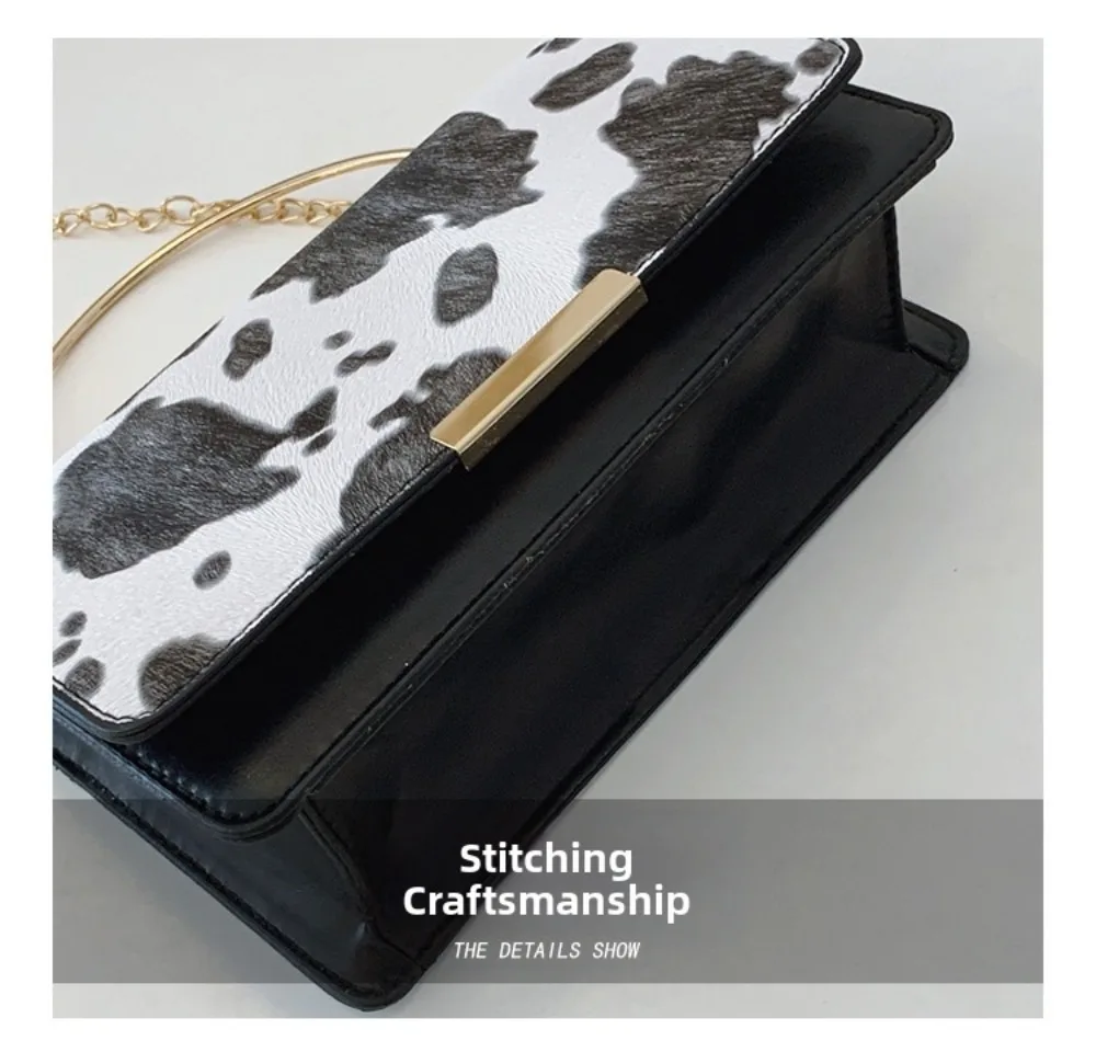 Summer Cow Print Ladies' Crossbody Bag Large Capacity PU Shoulder Bag Hand-held with Detachable Chain Underarm Handbag Tote Bag