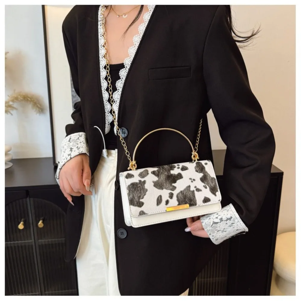Summer Cow Print Ladies' Crossbody Bag Large Capacity PU Shoulder Bag Hand-held with Detachable Chain Underarm Handbag Tote Bag