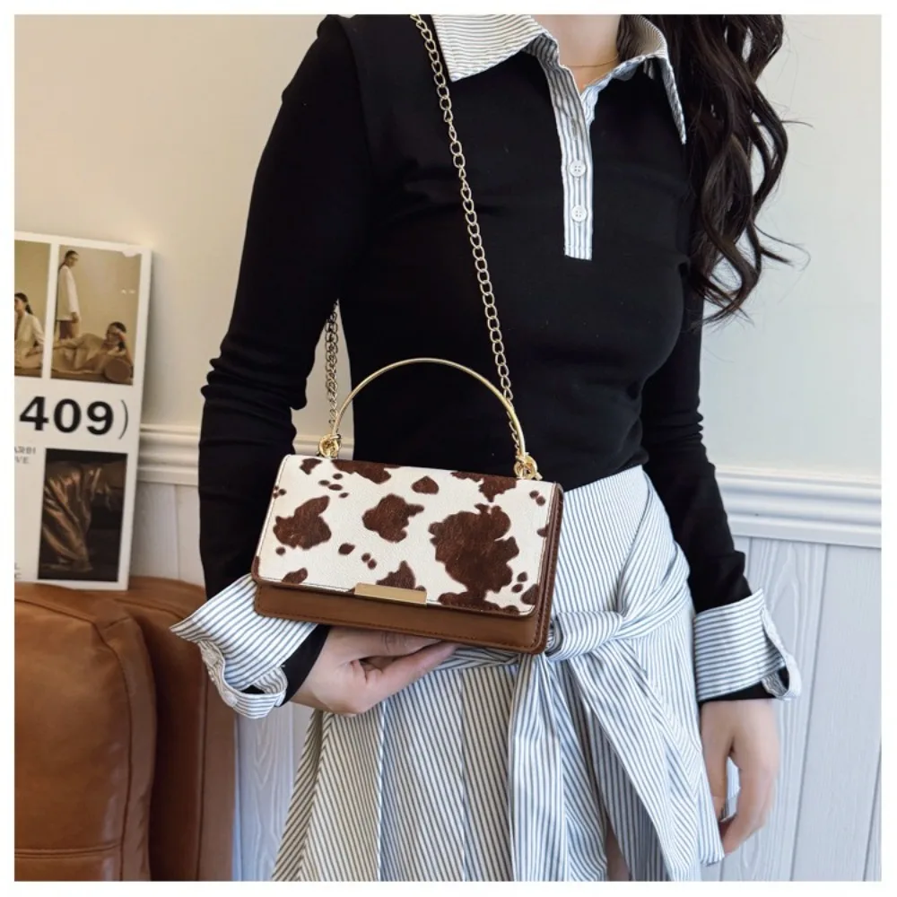 Summer Cow Print Ladies' Crossbody Bag Large Capacity PU Shoulder Bag Hand-held with Detachable Chain Underarm Handbag Tote Bag