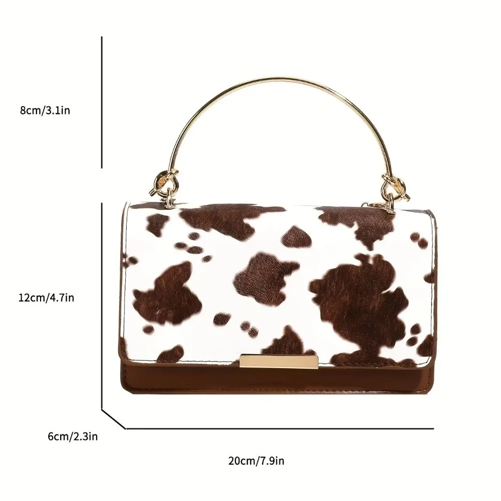 Summer Cow Print Ladies' Crossbody Bag Large Capacity PU Shoulder Bag Hand-held with Detachable Chain Underarm Handbag Tote Bag
