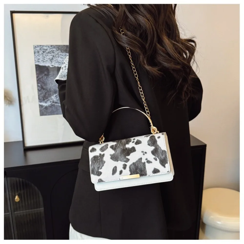 Summer Cow Print Ladies' Crossbody Bag Large Capacity PU Shoulder Bag Hand-held with Detachable Chain Underarm Handbag Tote Bag
