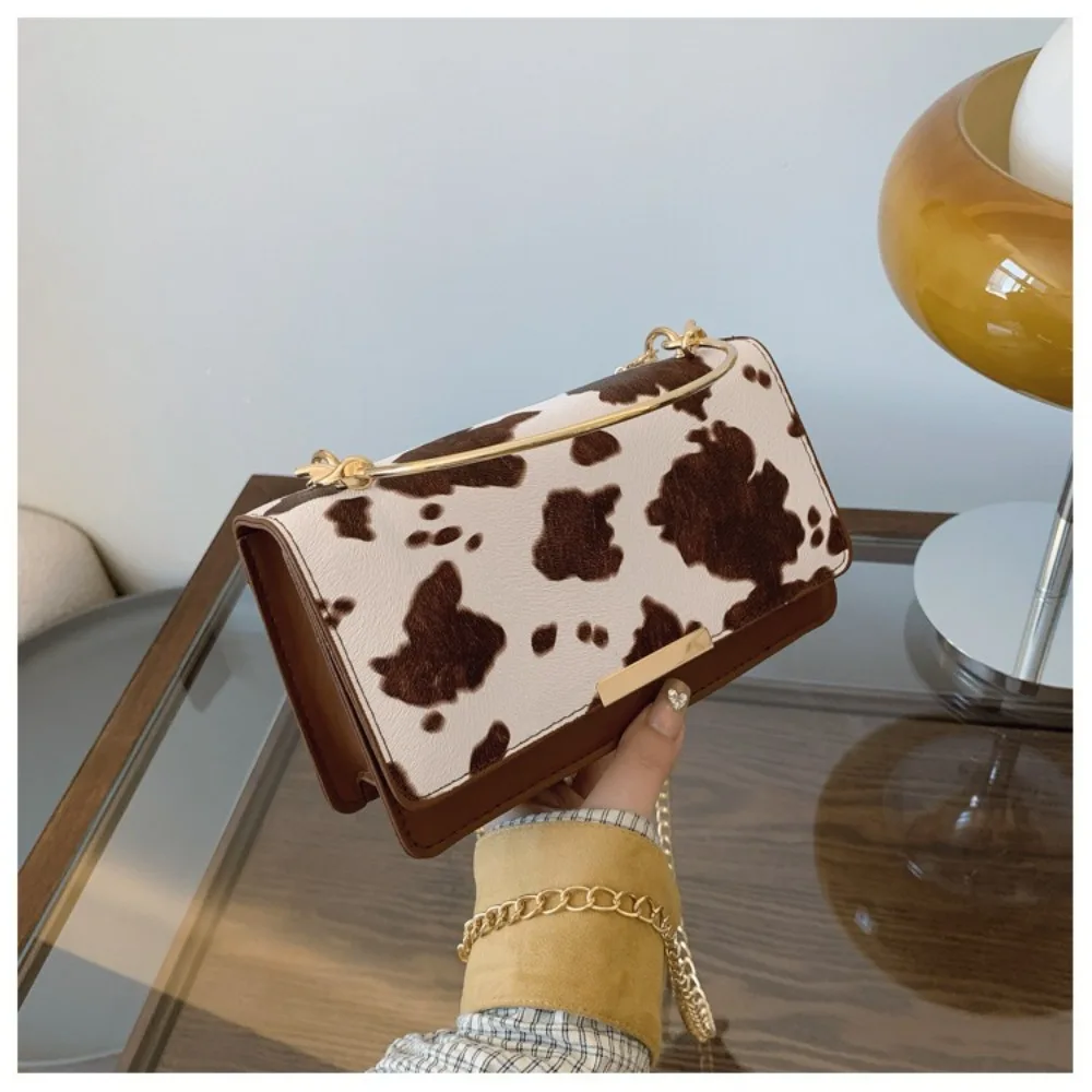 Summer Cow Print Ladies' Crossbody Bag Large Capacity PU Shoulder Bag Hand-held with Detachable Chain Underarm Handbag Tote Bag