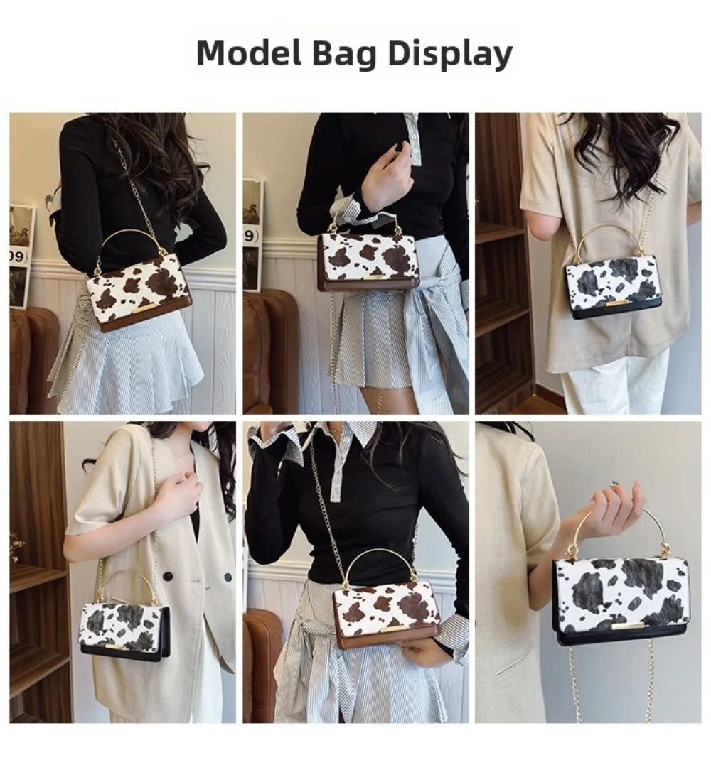 Summer Cow Print Ladies' Crossbody Bag Large Capacity PU Shoulder Bag Hand-held with Detachable Chain Underarm Handbag Tote Bag