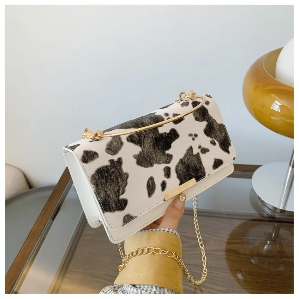 Summer Cow Print Ladies' Crossbody Bag Large Capacity PU Shoulder Bag Hand-held with Detachable Chain Underarm Handbag Tote Bag