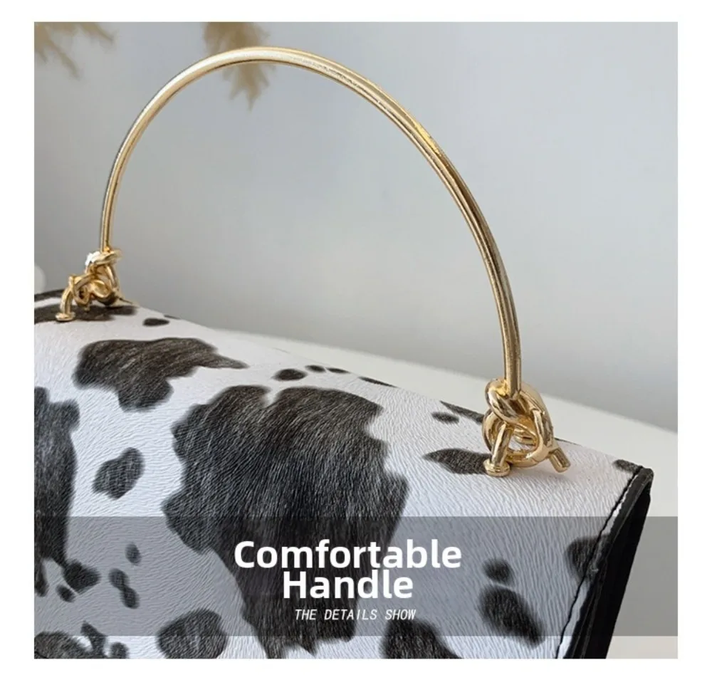 Summer Cow Print Ladies' Crossbody Bag Large Capacity PU Shoulder Bag Hand-held with Detachable Chain Underarm Handbag Tote Bag