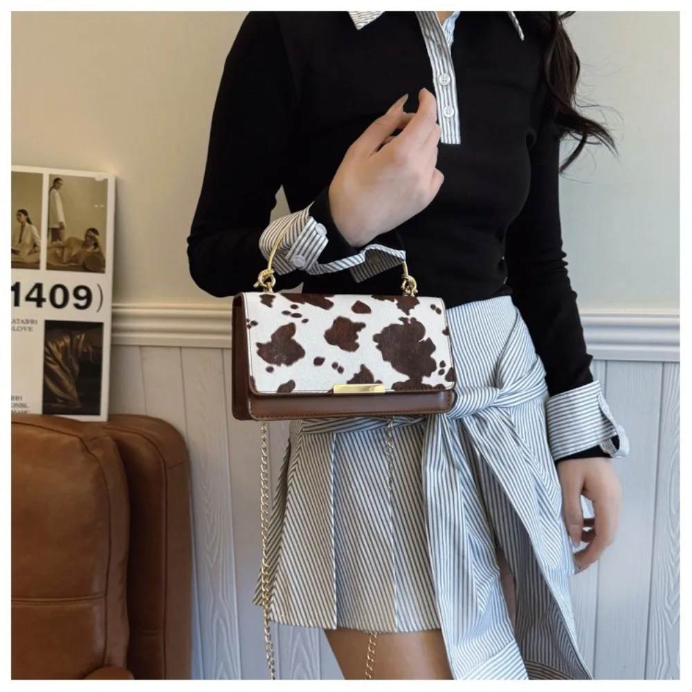Summer Cow Print Ladies' Crossbody Bag Large Capacity PU Shoulder Bag Hand-held with Detachable Chain Underarm Handbag Tote Bag