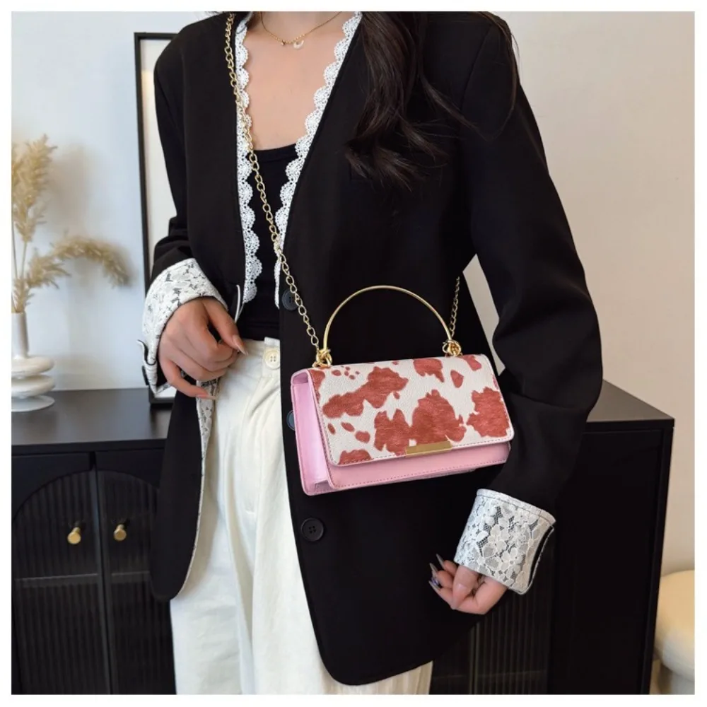 Summer Cow Print Ladies' Crossbody Bag Large Capacity PU Shoulder Bag Hand-held with Detachable Chain Underarm Handbag Tote Bag