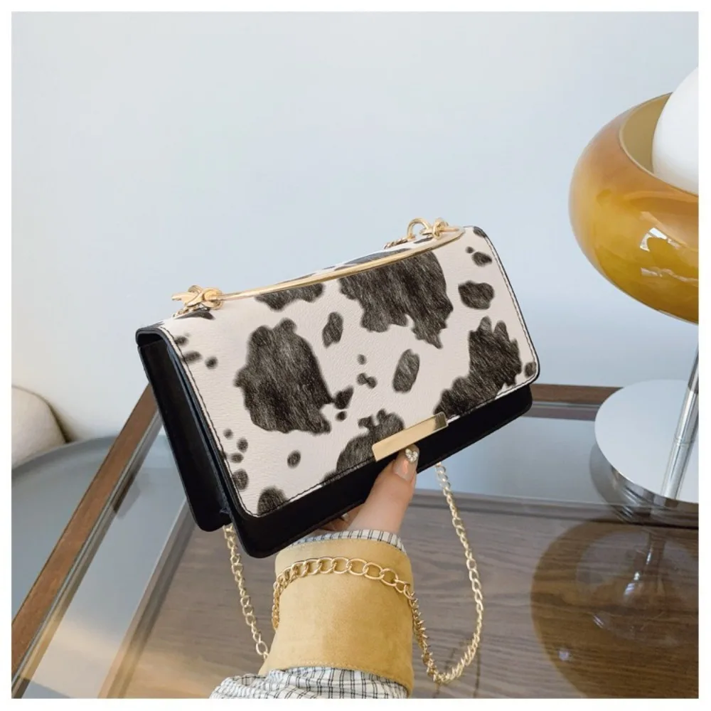 Summer Cow Print Ladies' Crossbody Bag Large Capacity PU Shoulder Bag Hand-held with Detachable Chain Underarm Handbag Tote Bag