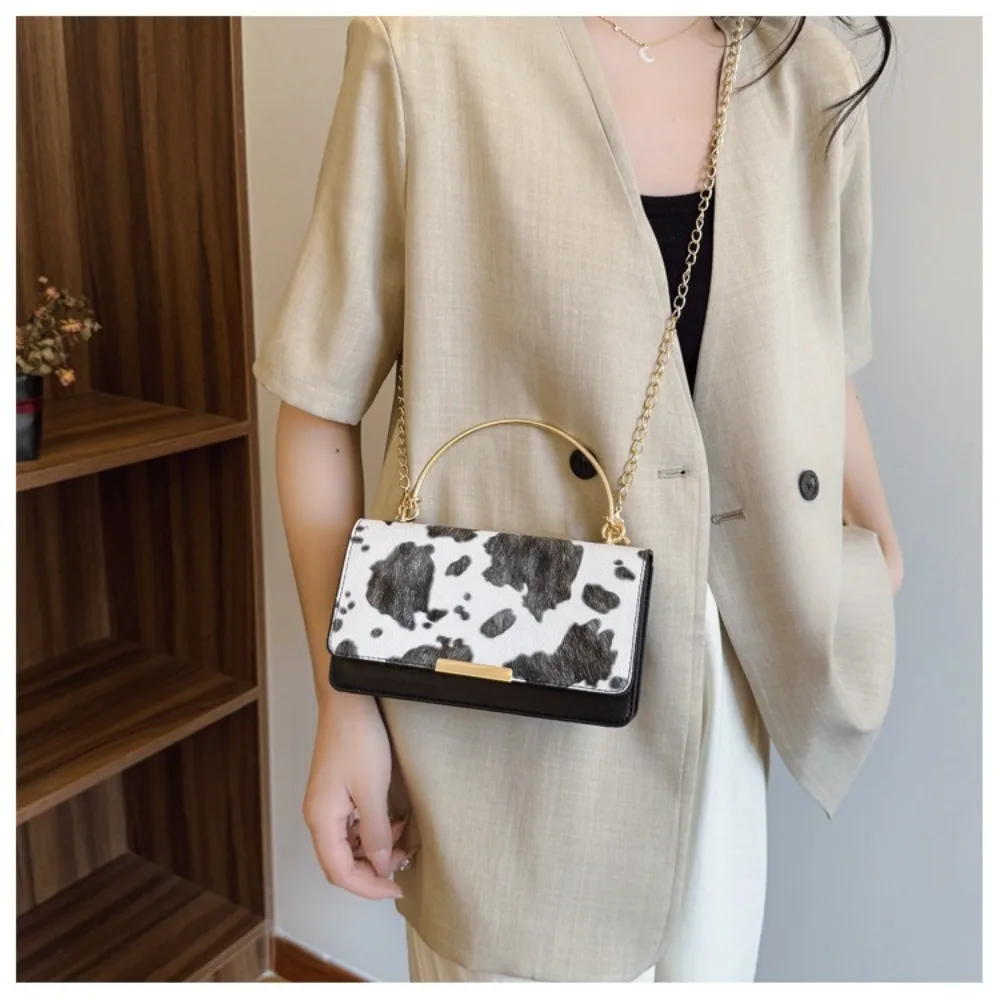 Summer Cow Print Ladies' Crossbody Bag Large Capacity PU Shoulder Bag Hand-held with Detachable Chain Underarm Handbag Tote Bag