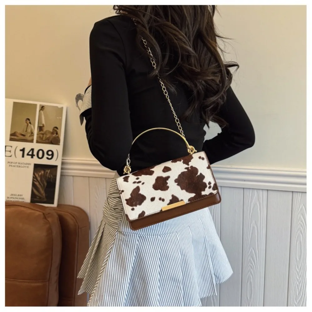 Summer Cow Print Ladies' Crossbody Bag Large Capacity PU Shoulder Bag Hand-held with Detachable Chain Underarm Handbag Tote Bag